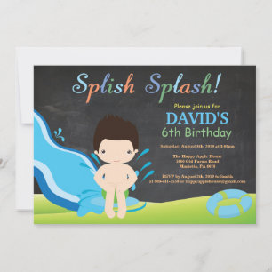 Chalkboard Water Slide Pool Birthday Party Invitation
