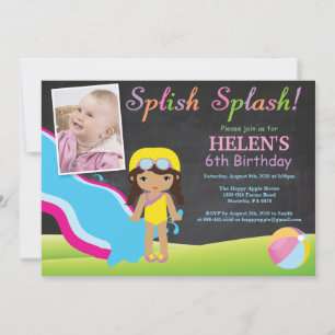 Chalkboard Water Slide Pool Birthday Party Invitation