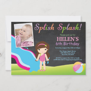 Chalkboard Water Slide Pool Birthday Party Invitation