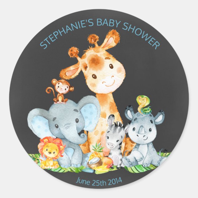 Chalkboard Watercol Cute Jungle Animals Stickers (Front)