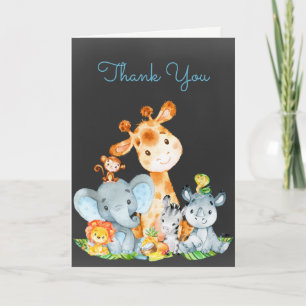 Chalkboard Watercol Cute Jungle Animals Thank You Card