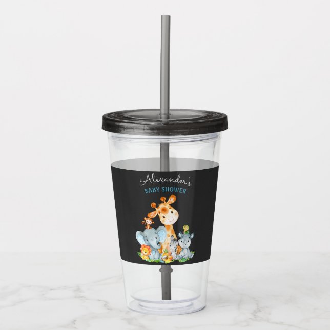 Chalkboard Watercol Cute Safari Jungle Baby Shower Acrylic Tumbler (Front)