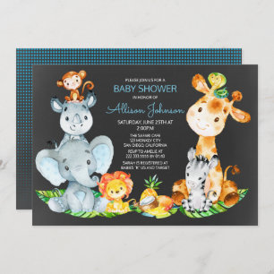Chalkboard Watercol Cute Safari Jungle Baby Shower Invitation
