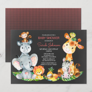 Chalkboard Watercol Cute Safari Jungle Baby Shower Invitation