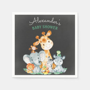 Chalkboard Watercol Cute Safari Jungle Baby Shower Napkin