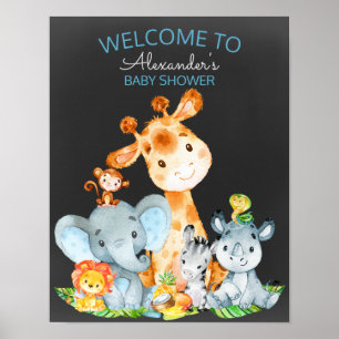 Chalkboard Watercol Cute Safari Jungle Baby Shower Poster