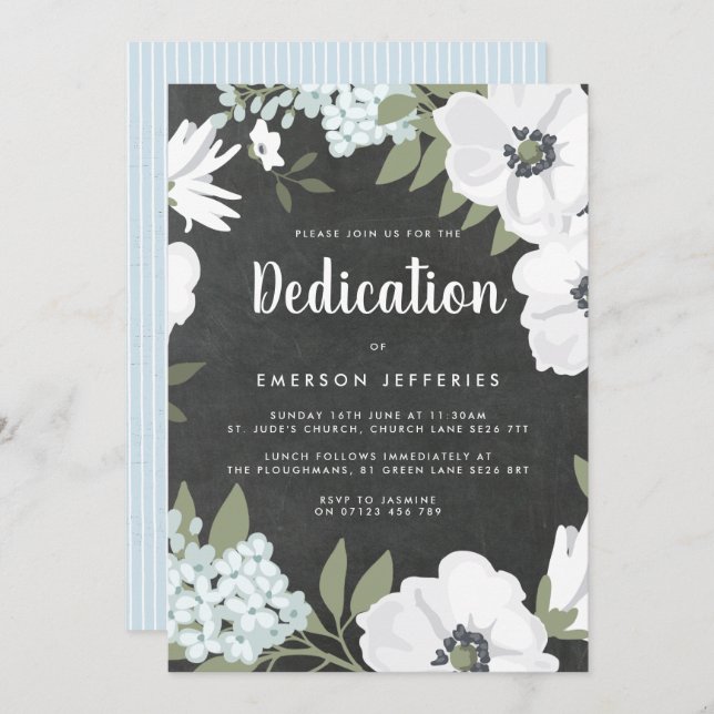 Chalkboard Watercolor Anemone Dedication Invitation (Front/Back)