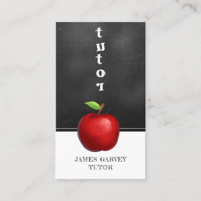 Chalkboard Watercolor Apple Tutor Teacher Business Business Card (Front)