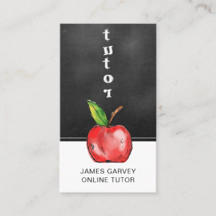Chalkboard Watercolor Apple Tutor Teacher Business Card