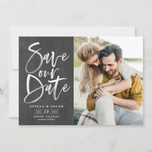 Chalkboard Watercolor Brush Calligraphy Photo Save The Date