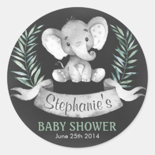 Chalkboard Watercolor Elephant Baby Shower Classic Round Sticker