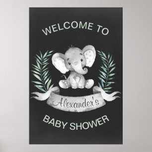 Chalkboard Watercolor Elephant Baby Shower Poster