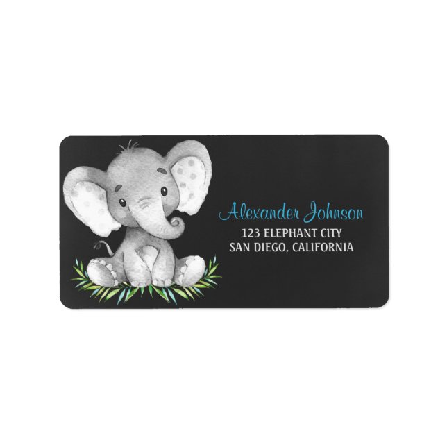 Chalkboard Watercolor Elephant Boy Label (Front)