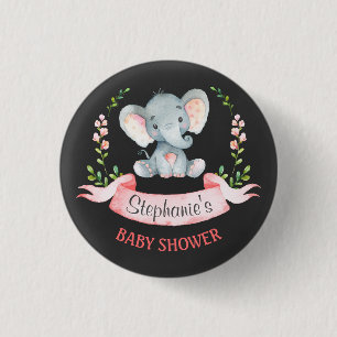 Chalkboard Watercolor Elephant Girl Baby Shower 3 Cm Round Badge
