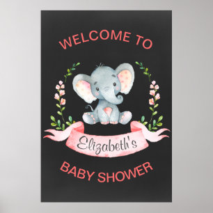 Chalkboard Watercolor Elephant Girl Baby Shower Poster