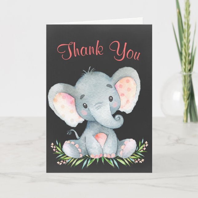 Chalkboard Watercolor Elephant Girl Thank You (Front)