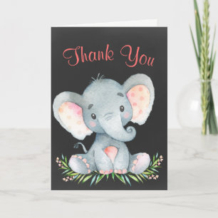 Chalkboard Watercolor Elephant Girl Thank You
