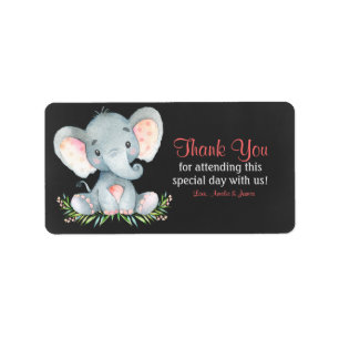 Chalkboard Watercolor Elephant Girl Thank You Label