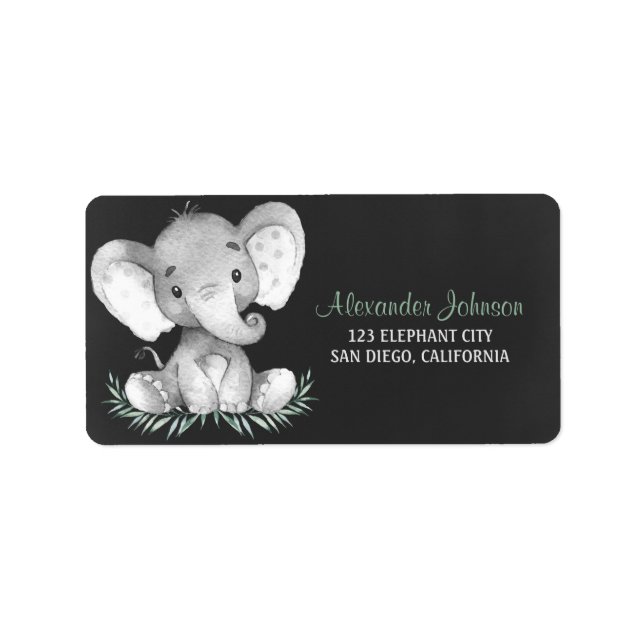 Chalkboard Watercolor Elephant Label (Front)