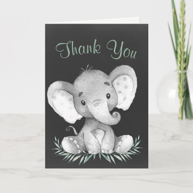Chalkboard Watercolor Elephant Thank You (Front)