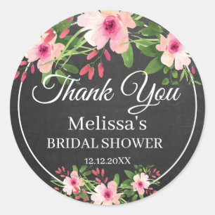 Chalkboard Watercolor Floral Bridal Shower Classic Round Sticker