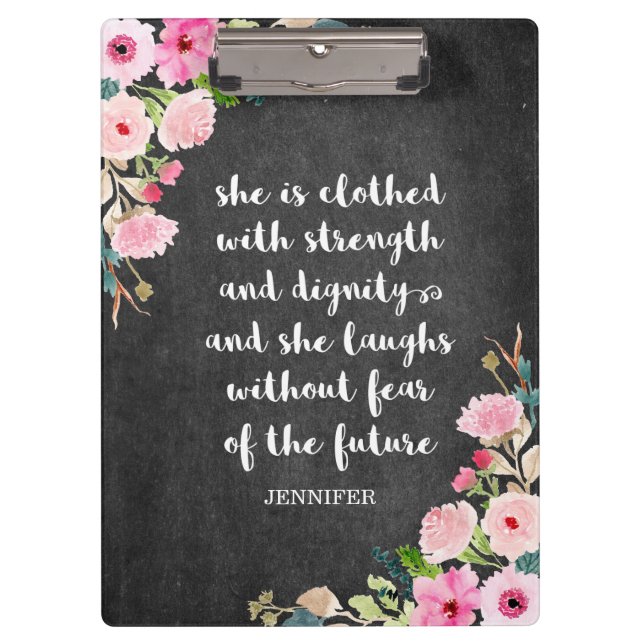 Chalkboard Watercolor Floral Christian Bible Verse Clipboard (Front)