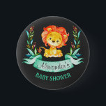Chalkboard Watercolor Lion Baby Shower 6 Cm Round Badge<br><div class="desc">This adorable button with cute little watercolor baby lion on an chalkboard background and modern calligraphy script is the perfect for any baby shower or special event in style. Personalise with your own special text, and use it for the party or event of your choice. Matching items including baby shower...</div>
