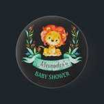 Chalkboard Watercolor Lion Baby Shower 6 Cm Round Badge<br><div class="desc">This adorable button with cute little watercolor baby lion on an chalkboard background and modern calligraphy script is the perfect for any baby shower or special event in style. Personalise with your own special text, and use it for the party or event of your choice. Matching items including baby shower...</div>