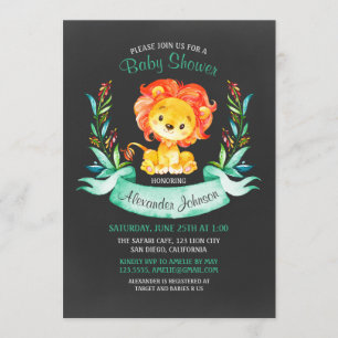 Chalkboard Watercolor Lion Baby Shower Invitation