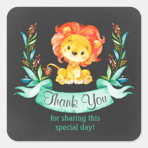 Chalkboard Watercolor Lion Thank You Square Sticker