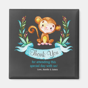 Chalkboard Watercolor Monkey Boy Thank You Magnet