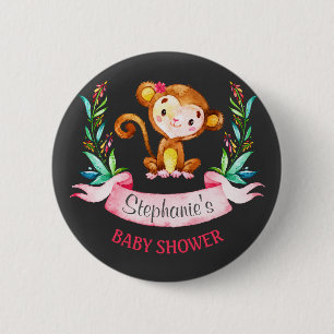 Chalkboard Watercolor Monkey Girl Baby Shower 6 Cm Round Badge