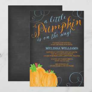 Chalkboard Watercolor Pumpkin Boy Baby Shower Invitation