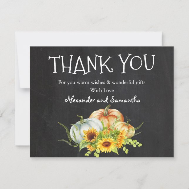 Chalkboard  Watercolor Pumpkin Fall Thank You Card (Front)
