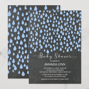 Chalkboard Watercolor Raindrops Boys Baby Shower Invitation