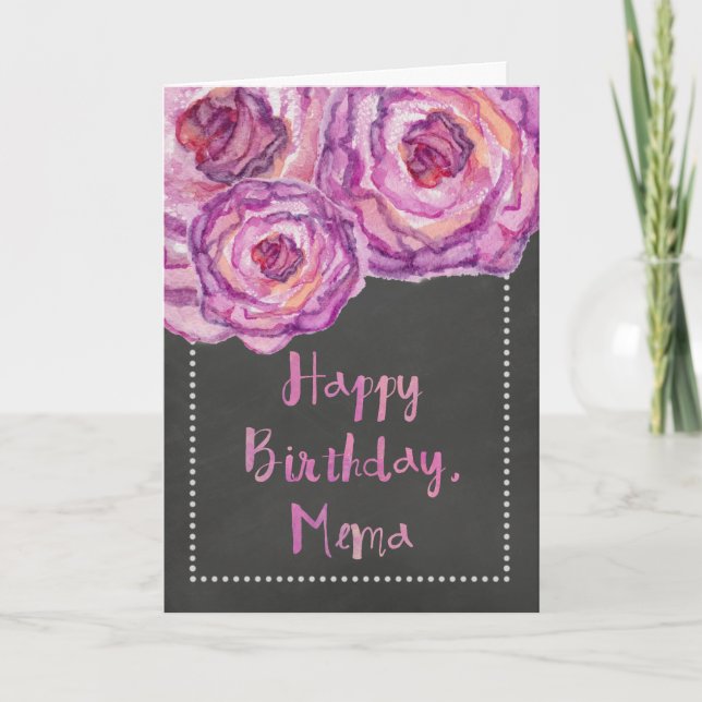 Chalkboard Watercolored Roses Mema Birthday Card (Front)