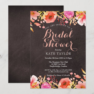 Chalkboard Watercolour Floral Bridal Shower Invitation