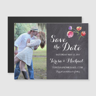 Chalkboard Watercolour Flower Save the date magnet