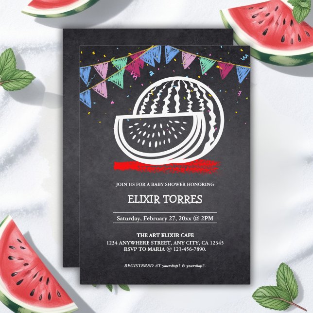 Chalkboard Watermelon Drawing Baby Shower Invitation (Creator Uploaded)