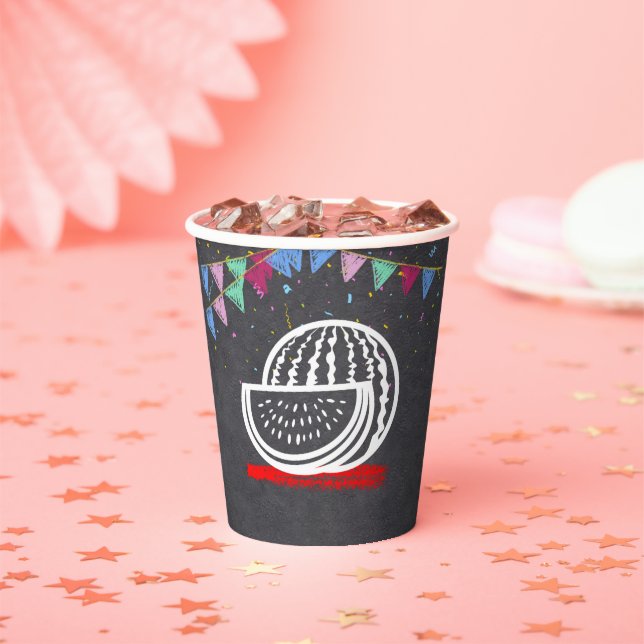 Chalkboard Watermelon Drawing Baby Shower Paper Cups (Insitu)
