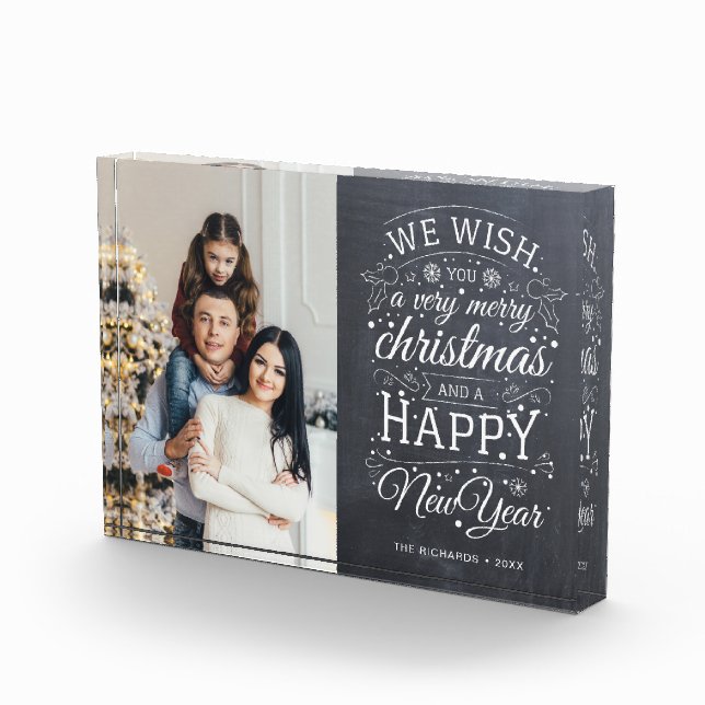 Chalkboard We Wish Merry Christmas Photo Holiday Block (Right)