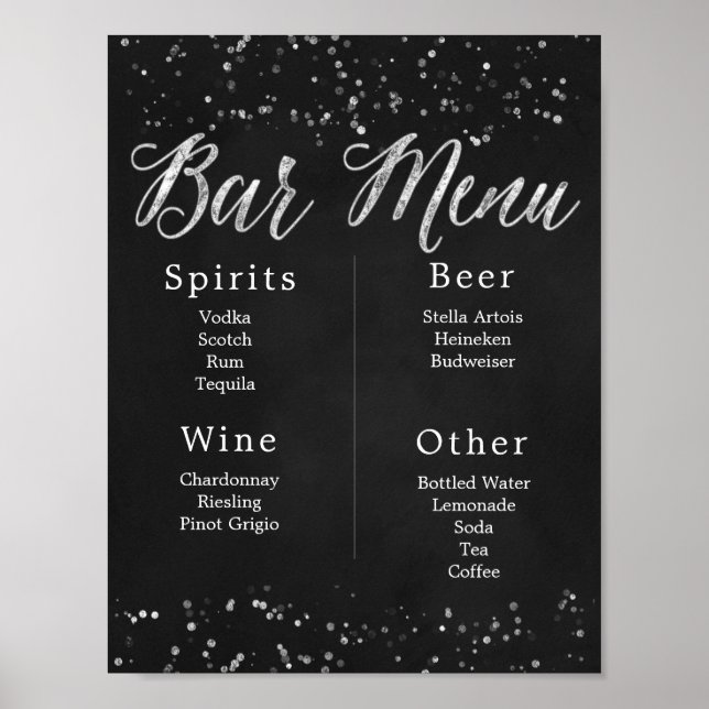 Chalkboard Wedding Bar Menu Poster (Front)