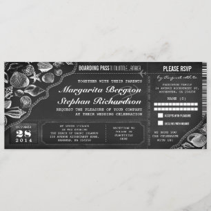 Chalkboard wedding boarding pass tickets invitation