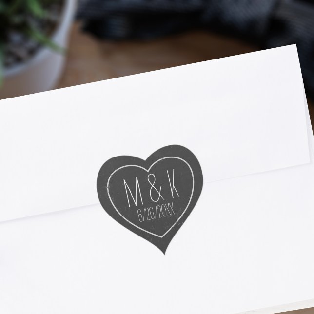 Chalkboard Wedding Date Chalk Effect Heart Sticker (Perfect chalkboard heart sticker to attach to your save the dates)