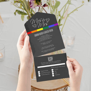 Chalkboard wedding doodle hearts Mrs and Mrs All In One Invitation