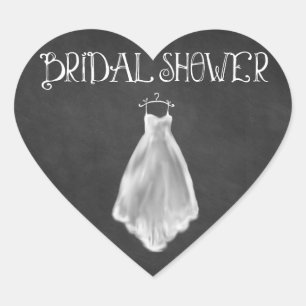 Chalkboard Wedding Dress Bridal Shower Favours Heart Sticker