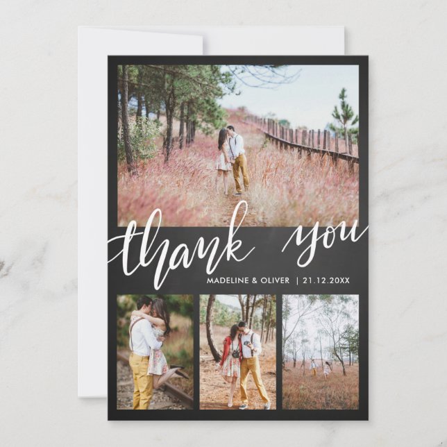 Chalkboard Wedding Four Photos | Thank You Script Card (Front)