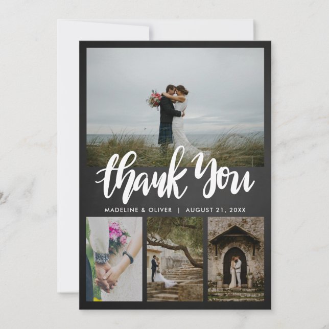 Chalkboard Wedding Four Photos | Thank You Script Card (Front)