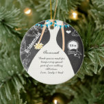 Chalkboard Wedding Gown Bridesmaid Gifts Ceramic Tree Decoration<br><div class="desc">Chalkboard Wedding Gown Bridesmaid Gifts Ceramic Ornament. Christmas Ornaments. Wedding photo keepsake,  Christmas,  Holiday,  Christmas Photos,  Holiday photos,  1st Christmas for newlyweds,  First Christmas,  Unique Wedding Anniversary Gifts,  Stocking stuffers. Wedding Keepsake Wedding Party Gifts.</div>