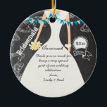 Chalkboard Wedding Gown Bridesmaid Gifts Ceramic Tree Decoration<br><div class="desc">Retro Romantic Swirling Musical Notes Teal Aqua Blue Bunting Banner Chalkboard Wedding Gown Bridesmaid Thank You Wedding Party Gifts</div>